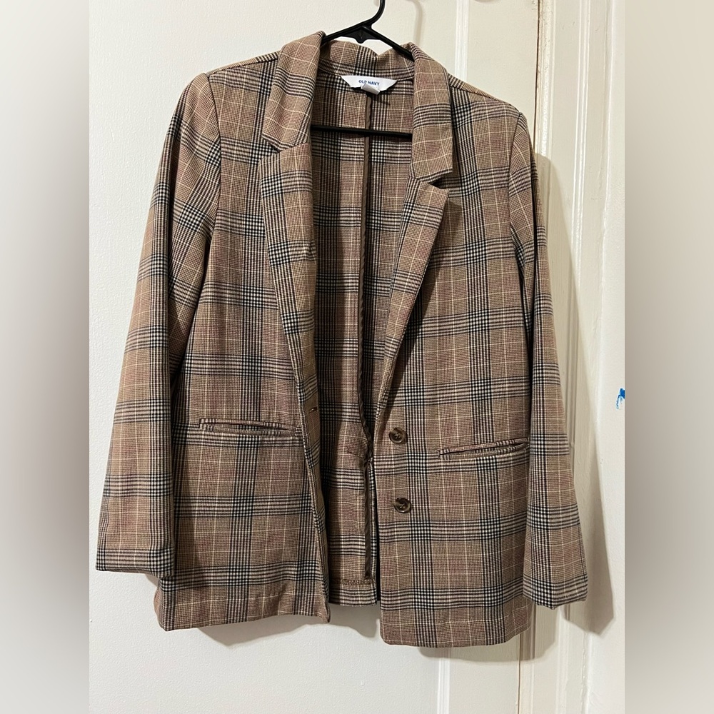 Old Navy Brown and Black Plaid Chic Blazer